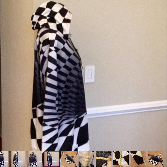 Unisex optical illusion polyester hoodie in black and white. Size XL. - Picture 5 of 11